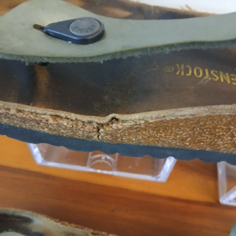 Birkenstock Kairo Sandals Womens 38 Green Leather Ankle Strap Thong Cork